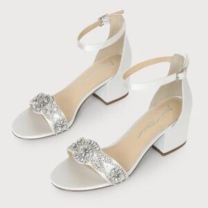 Blue by Betsey Johnson White Heels with Crystal Embellishment